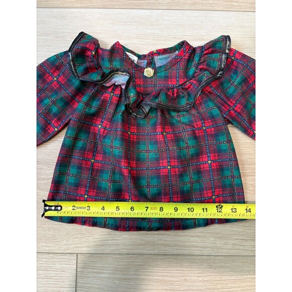 VINTAGE Jackie's Girls 3T Plaid Ruffle Top Pants Set Christmas Tartan Made in US - Picture 6 of 14